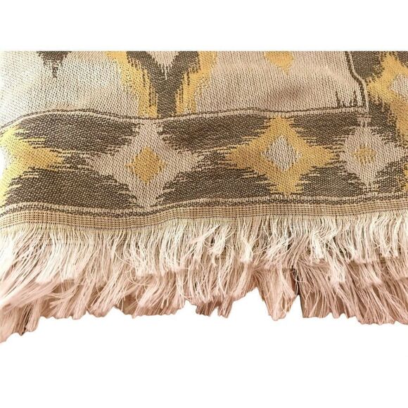 Scarf Elongated Diamond Pattern Rectangular Fringed Neutrals Rayon Blend - Picture 3 of 3
